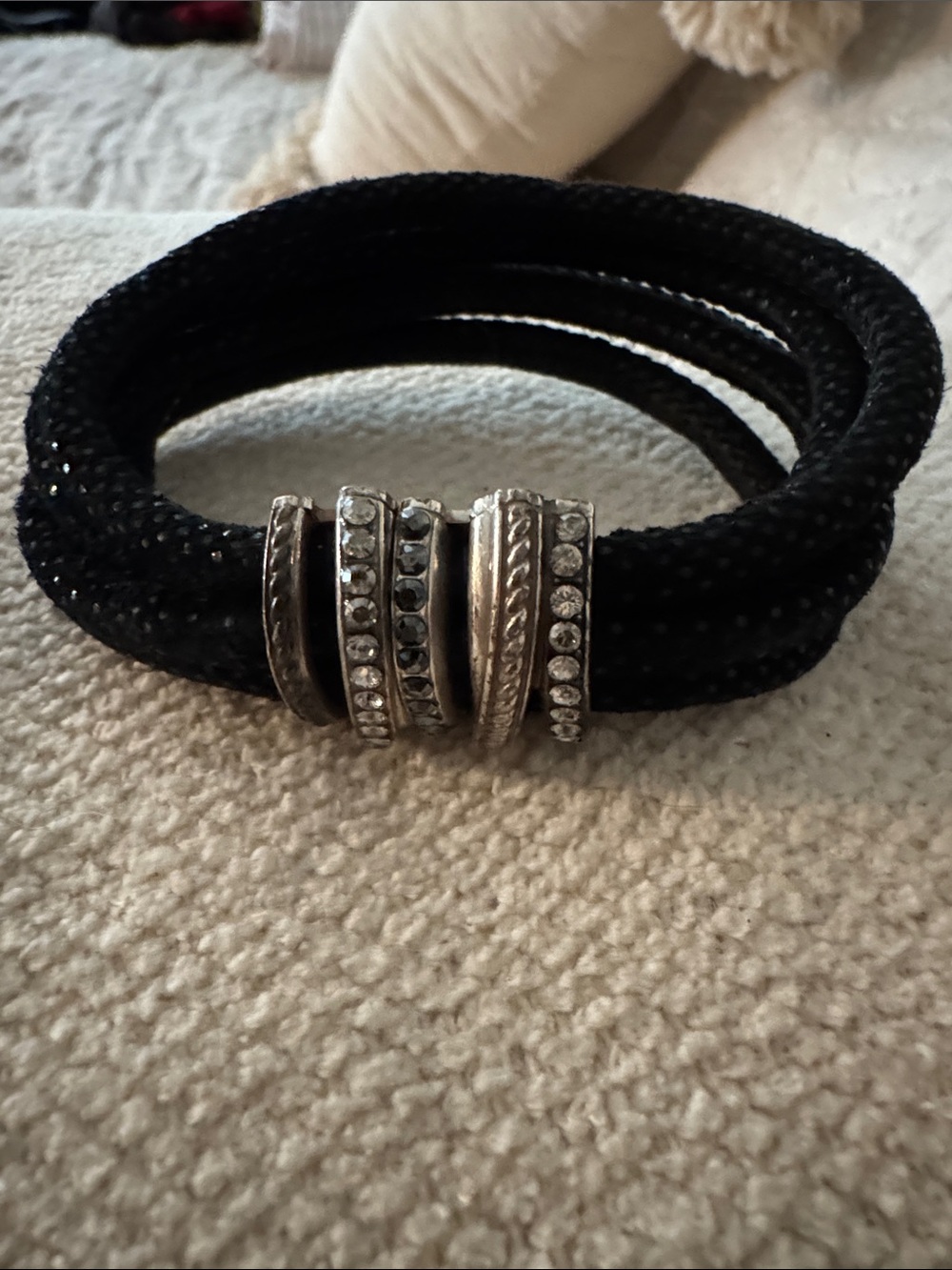 Black Crystal Mesh Wrap Bracelet with Silver Accent Beads